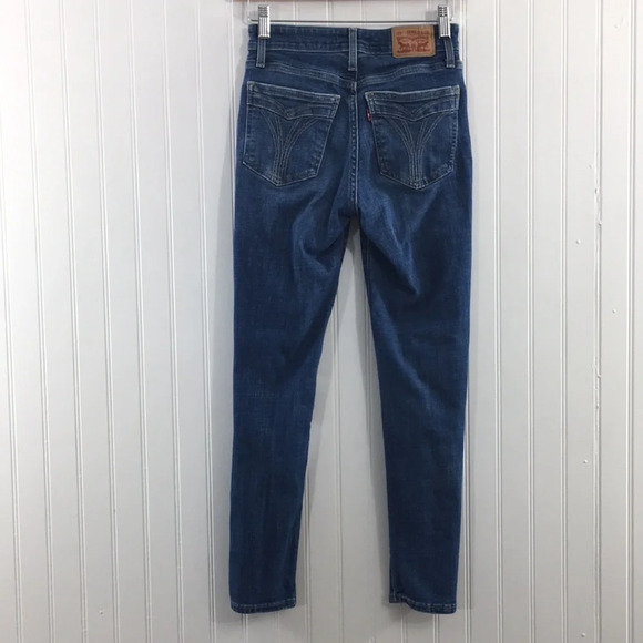 Levis 721 High Rise Skinny Jeans Womens 26‎ Medium Wash Cotton Distressed Denim - Picture 4 of 13